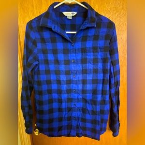 Old navy dark blue and black plaid button down shirt in medium